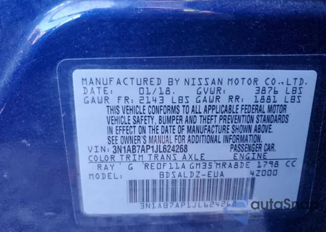 2018 Nissan Sentra S from USA, damaged, VIN 3N1AB7AP1JL624268